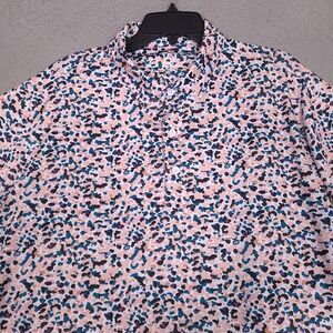 Deolax Polo Shirt Men XL Pink White Abstract Golf Stone Paint Splatter Geometric